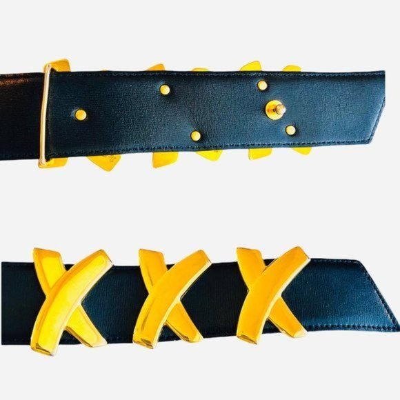Paloma Picasso XXX Gold Buckle Navy Blue Belt 18 kt Gold Plated Over Metal L/80 - Picture 7 of 10